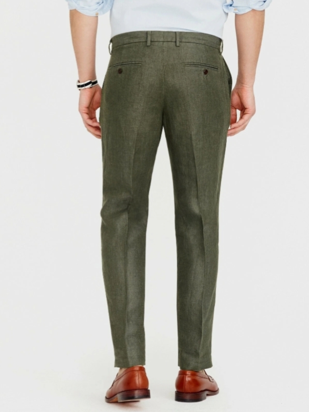 Men's J. Crew Bowery W34/L29 Slim Pants Irish Linen Olive Green - Picture 8 of 11